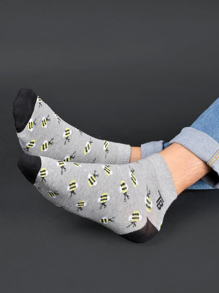 Bee Printed Grey Ankle-Length Unisex Pack of 1 Socks - Tistabene