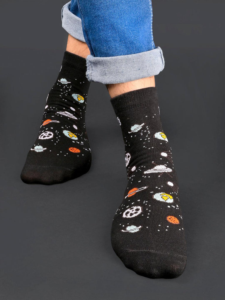 Galaxy Printed Black Ankle-Length Unisex Pack of 1 Socks - Tistabene