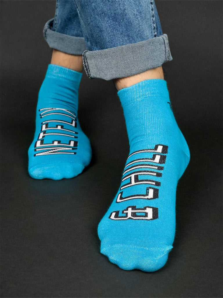 Netflix and Chill Printed Blue Half-Length Unisex Pack of 1 Socks - Tistabene