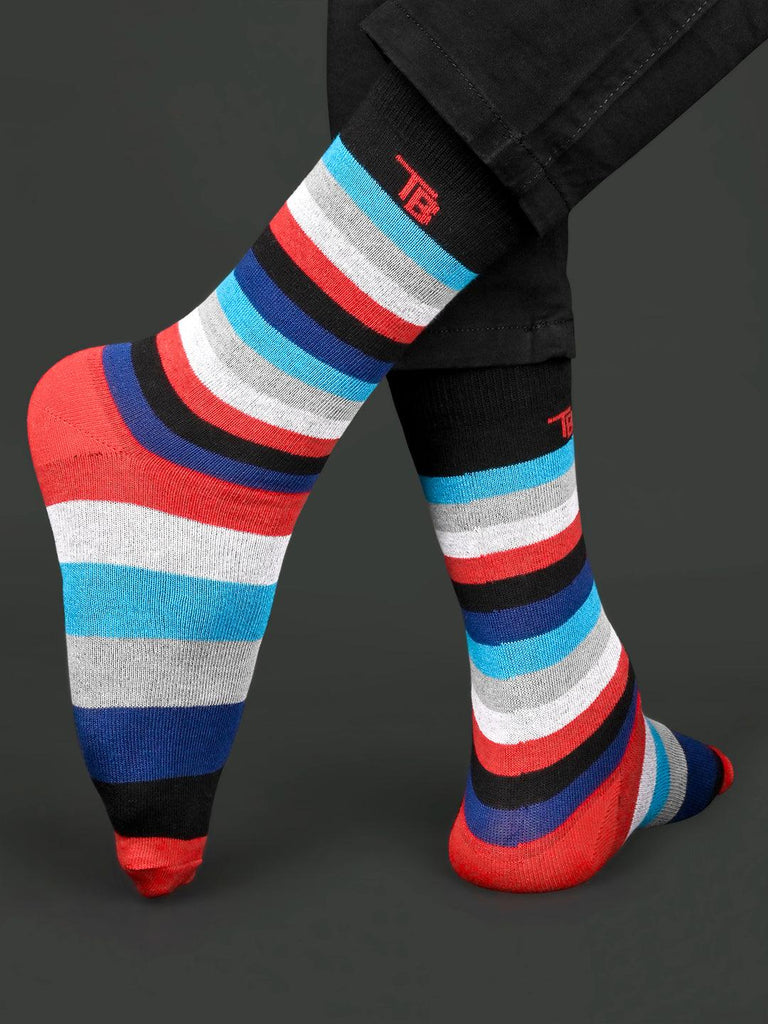Striped Printed Multicolor Full-Length Unisex Pack of 1 Socks - Tistabene