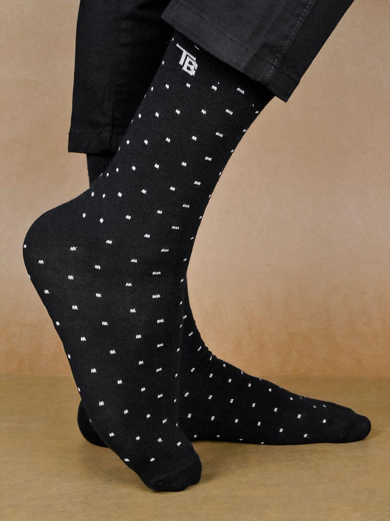 Polka Dot Printed Black Full-Length Unisex Pack of 1 Socks - Tistabene