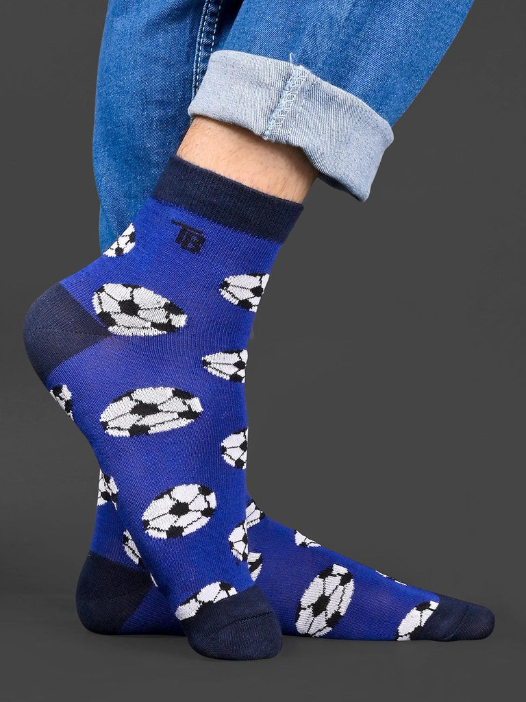 Football Printed Blue Half-Length Unisex Pack of 1 Socks - Tistabene