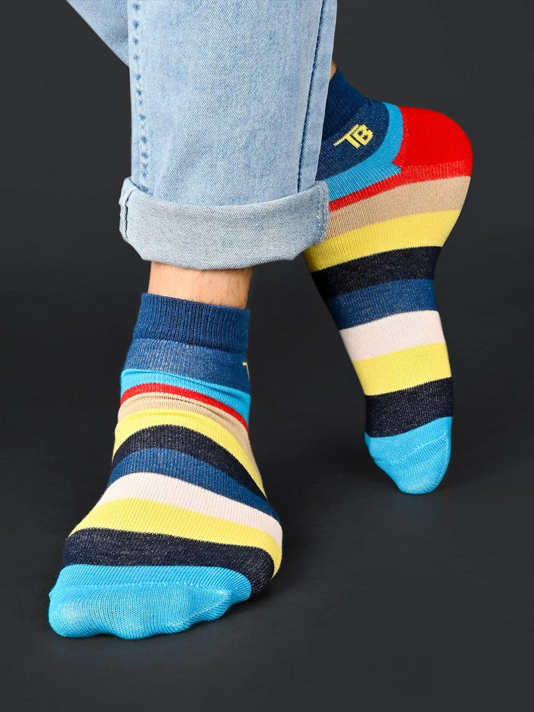 Striped Printed Multicolor Ankle-Length Unisex Pack of 1 Socks - Tistabene