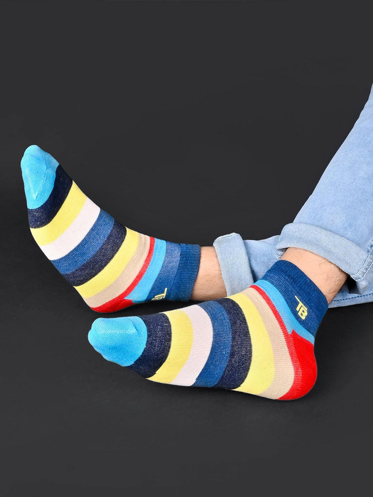 Striped Printed Multicolor Ankle-Length Unisex Pack of 1 Socks - Tistabene