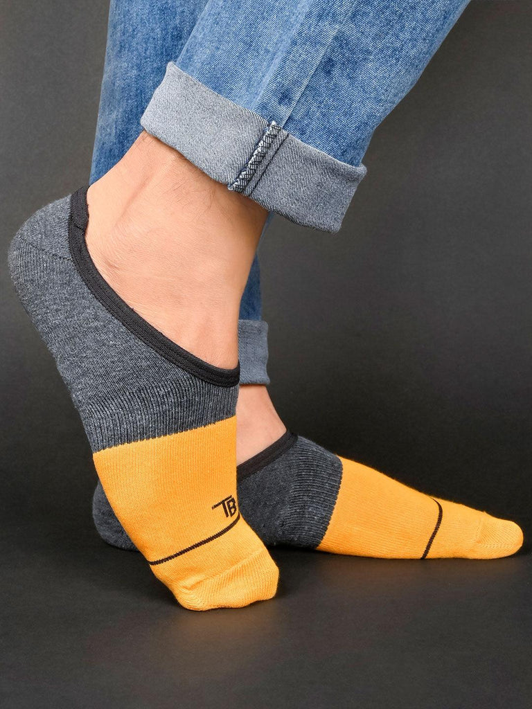 Yellow & Grey No Show Unisex Pack Of 1 Socks - Tistabene