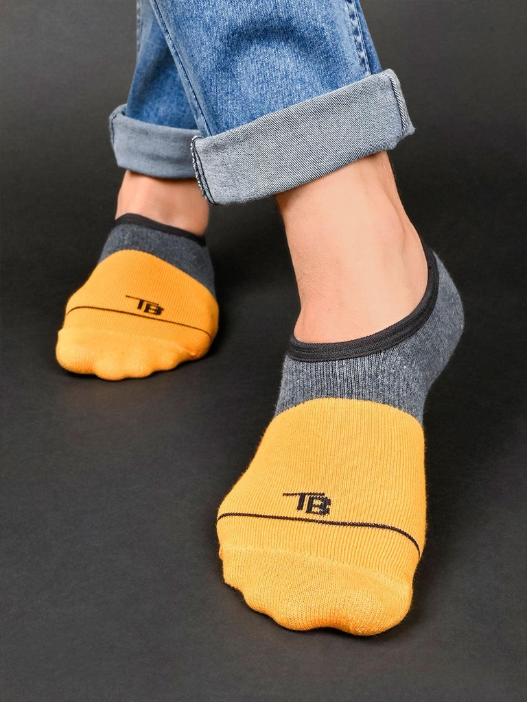 Yellow & Grey No Show Unisex Pack Of 1 Socks - Tistabene