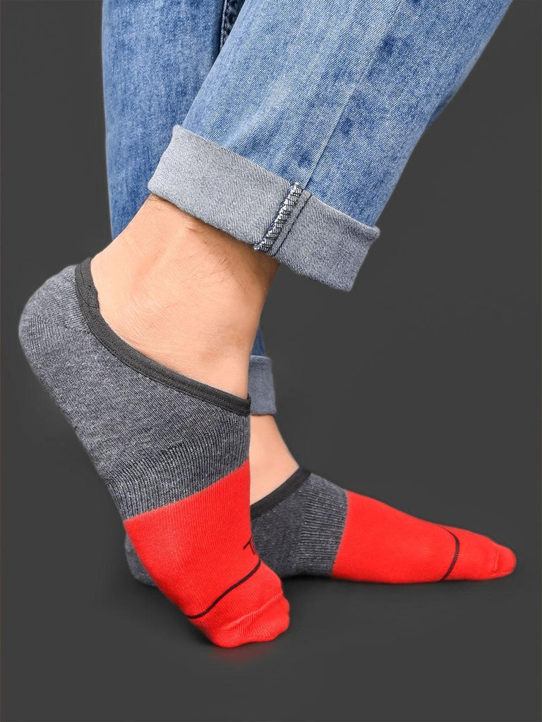 Red & Grey No Show Unisex Pack Of 1 Socks - Tistabene