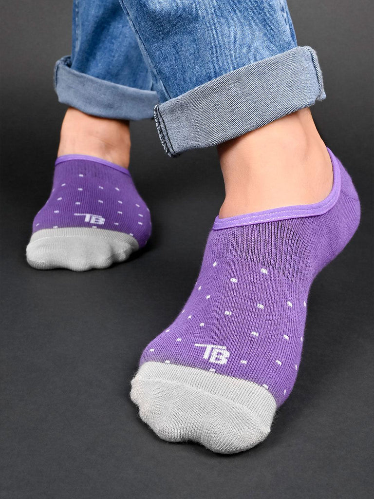 Dotted Printed Purple No Show Unisex Pack Of 1 Socks - Tistabene