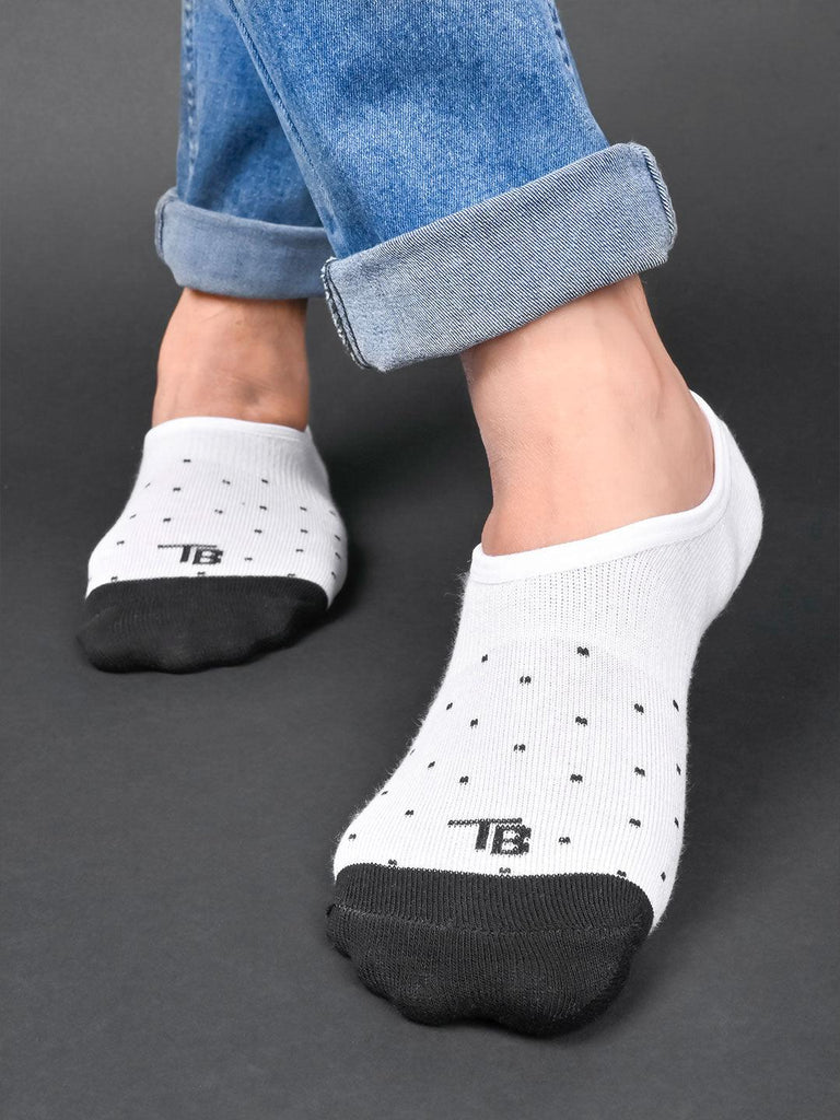 Dotted Printed White No Show Unisex Pack Of 1 Socks - Tistabene
