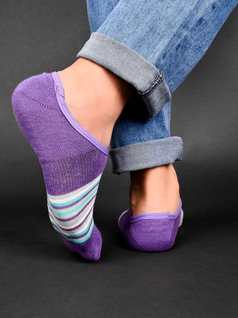 Striped Printed Purple No Show Unisex Pack of 1 Socks - Tistabene