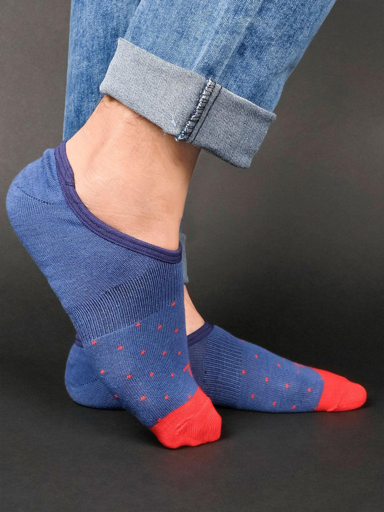 Dotted Printed Blue No Show Unisex Pack Of 1 Socks - Tistabene