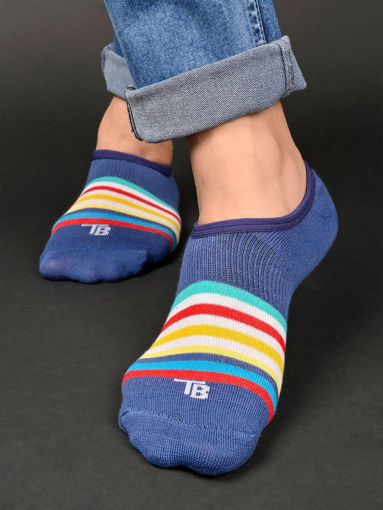 Striped Printed Blue No Show Unisex Pack of 1 Socks - Tistabene