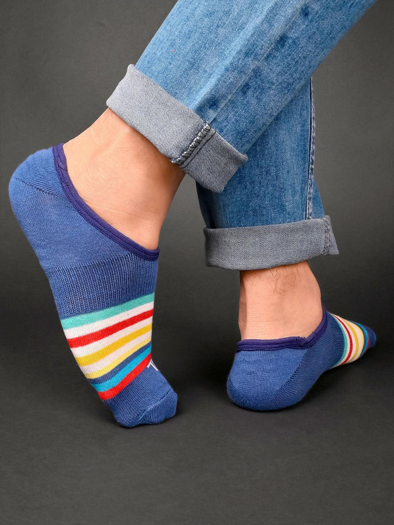 Striped Printed Blue No Show Unisex Pack of 1 Socks - Tistabene