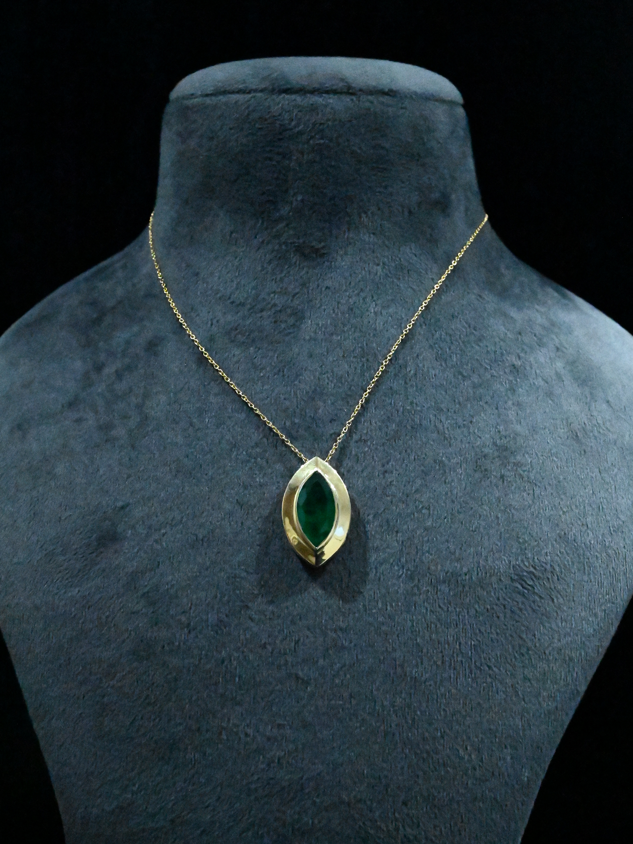 Classic Big Marquise and Pearl Gold plated Sterling Silver Pendant