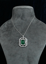 Art Deco Emerald Carving and Black Enamel Sterling Silver Pendant