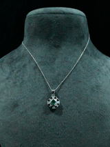 Squarish Emerald and Black Enamel Sterling Silver Pendant