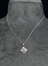 Squarish Pink Kunzite and Black Enamel Sterling Silver Pendant