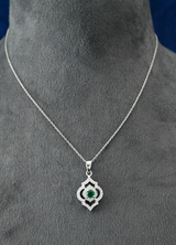 Feminine Design Round Emerald with Black Enamel Sterling Silver Pendant