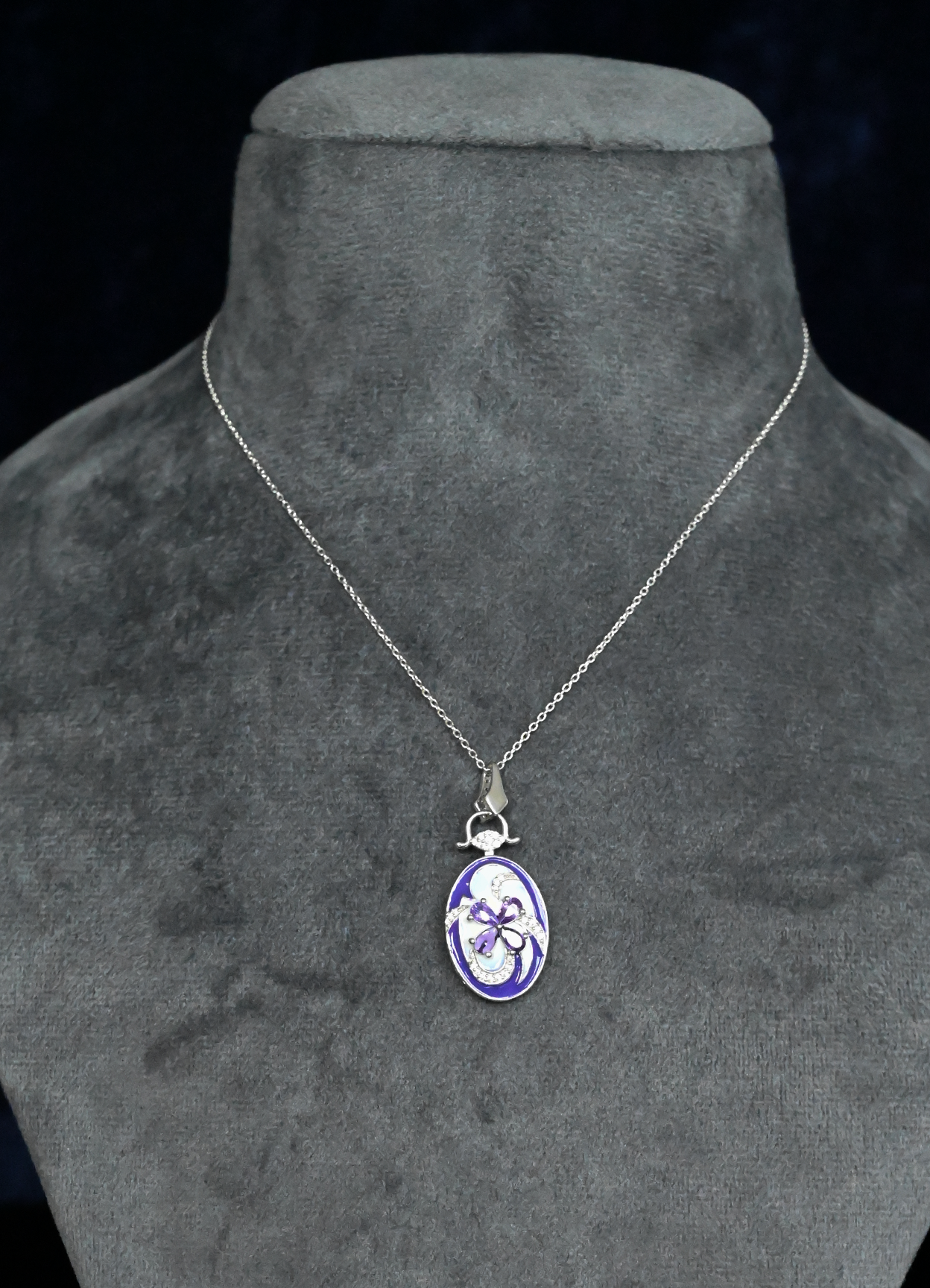 Amethyst Color and White Enamel Sterling Silver Pendant