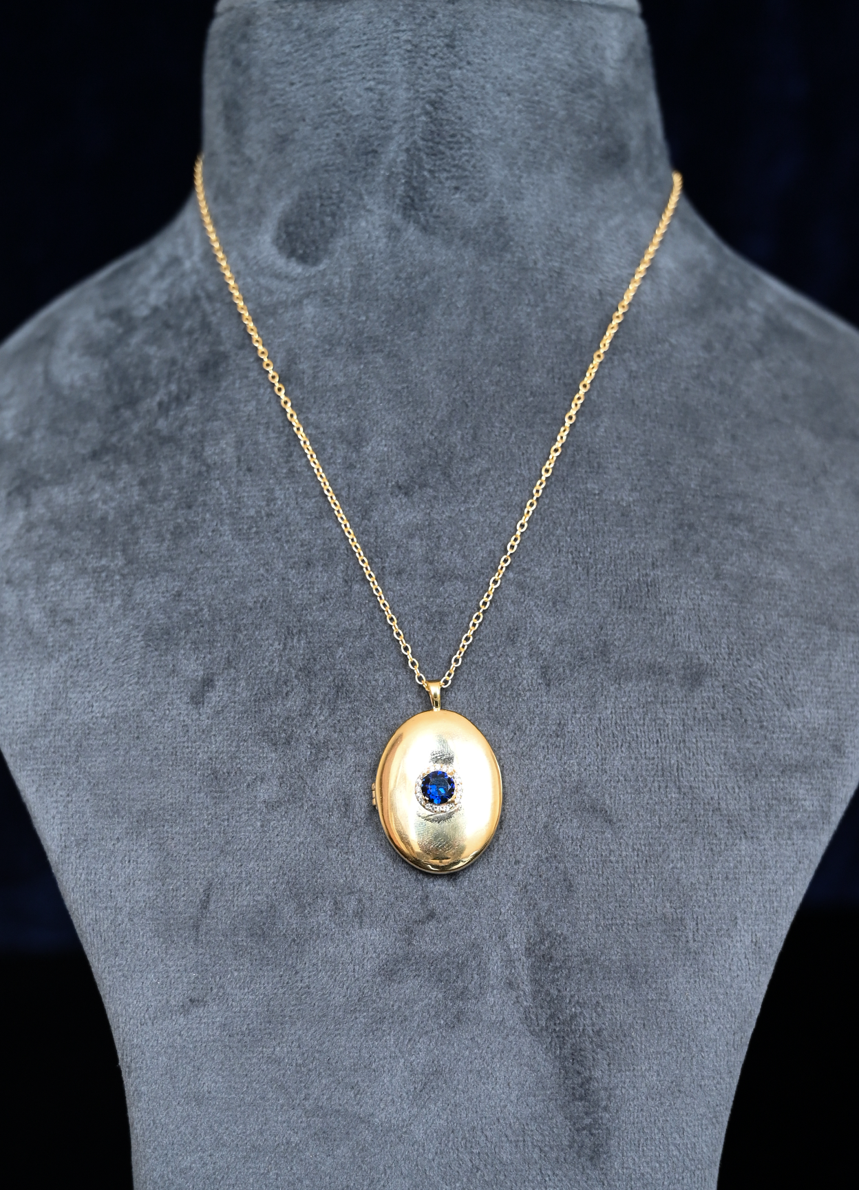 Midnight Gem Gold Plated Sterling Silver Locket Pendant with Chain