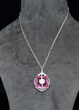 Designer Fancy Kunzite and White Enamel Sterling Silver Pendant with Chain