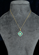Floral Design and Malachite Inlay Gold Plated Sterling Silver Pendant