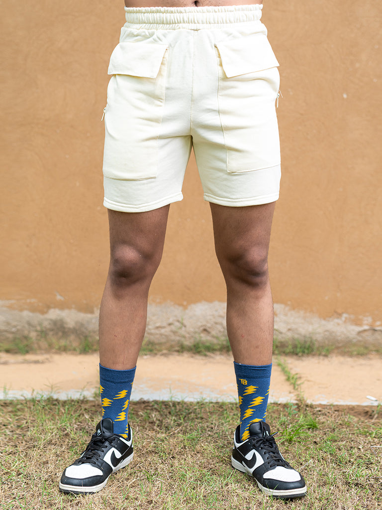 Pastel Yellow Two Pockets Solid Pattern Cotton Shorts - Tistabene