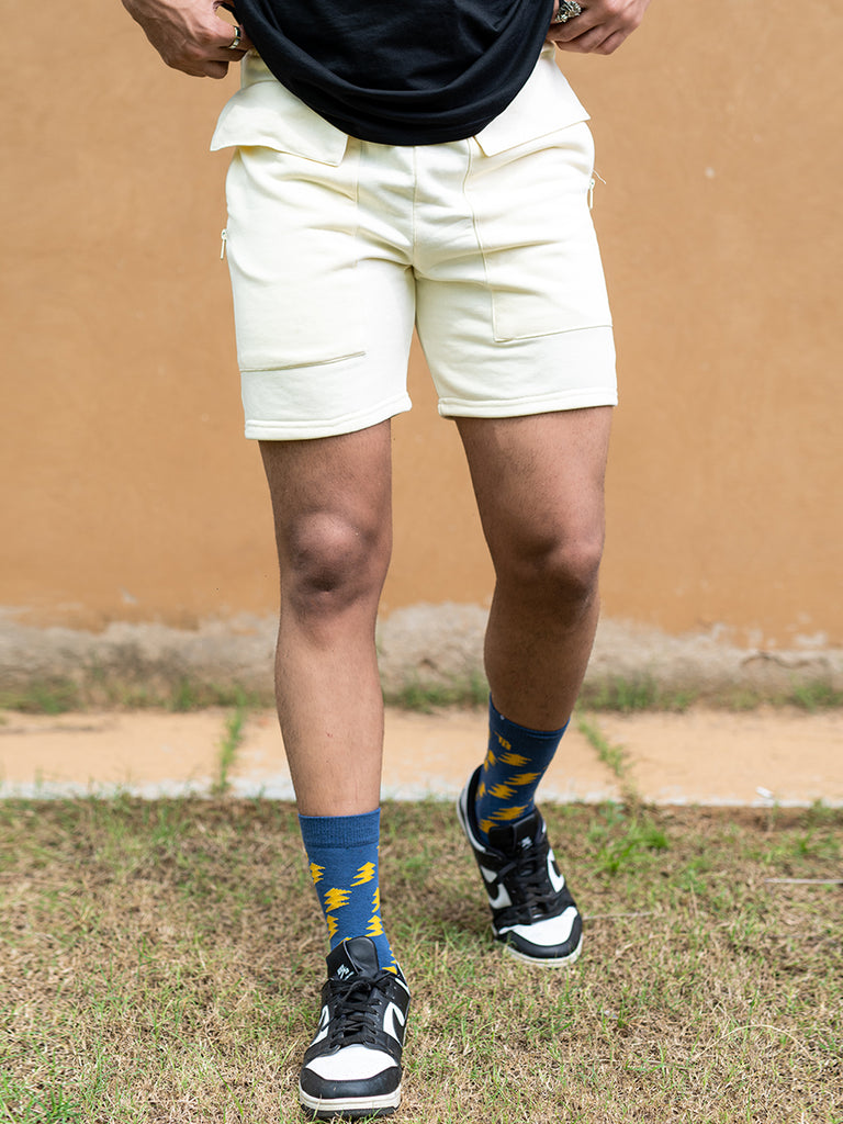 Pastel Yellow Two Pockets Solid Pattern Cotton Shorts - Tistabene
