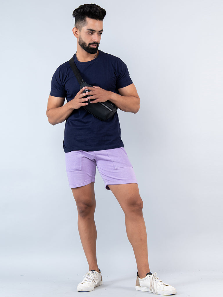 Lilac Two Pockets Solid Pattern Cotton Shorts - Tistabene