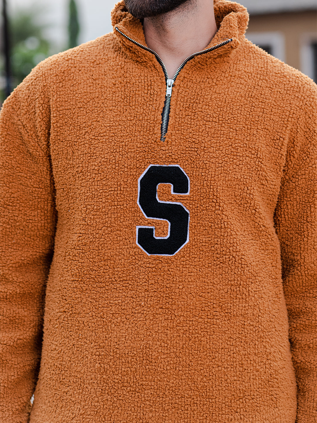 Burnt Orange S Fleece Sherpa Sweatshirt