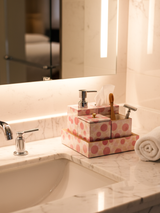 Pink Polka Dots Printed Bath Set Of 5