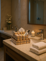 Cream Checks Bath Set Of 5