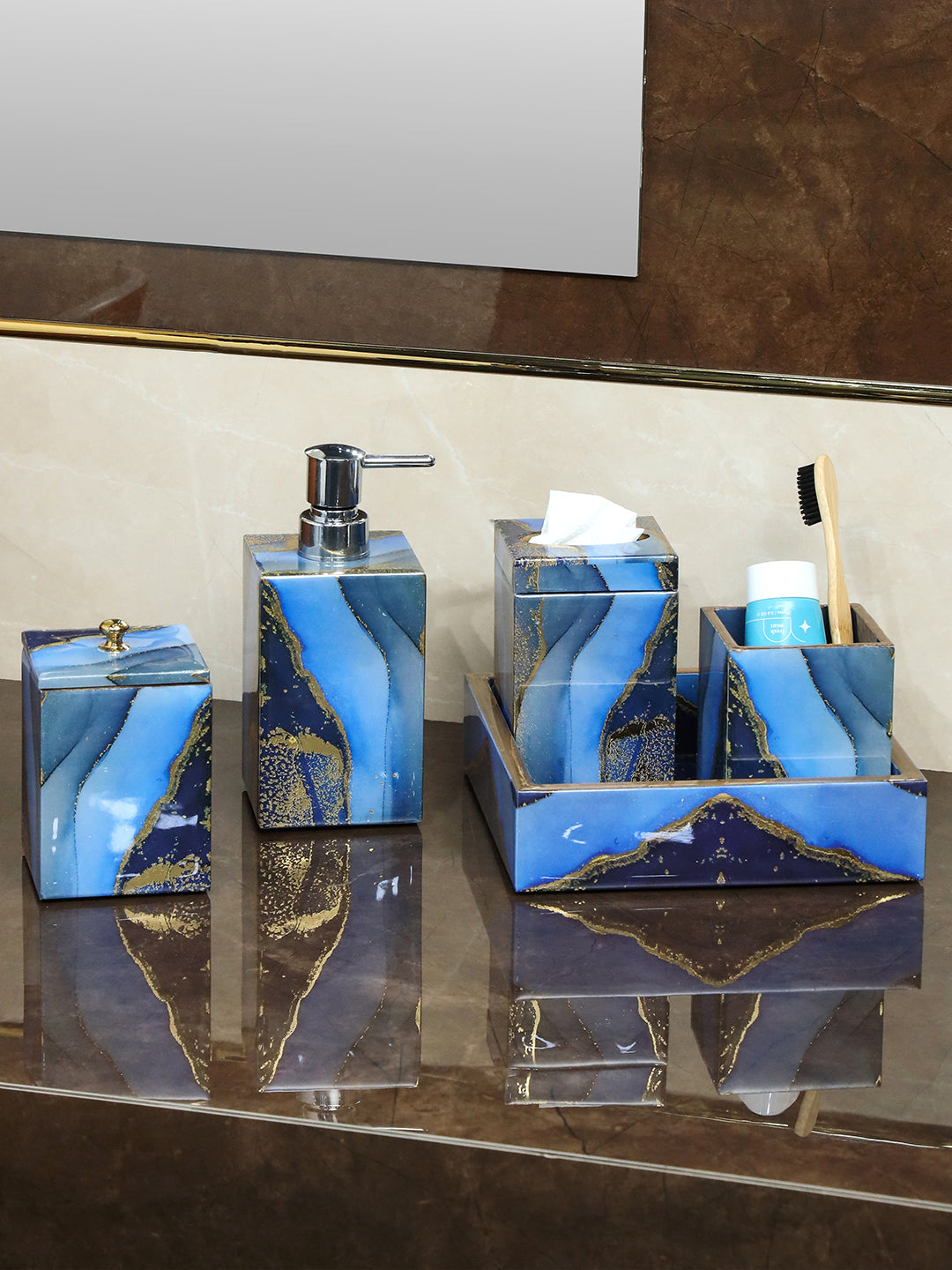 Blue Abstract Bath Set Of 5