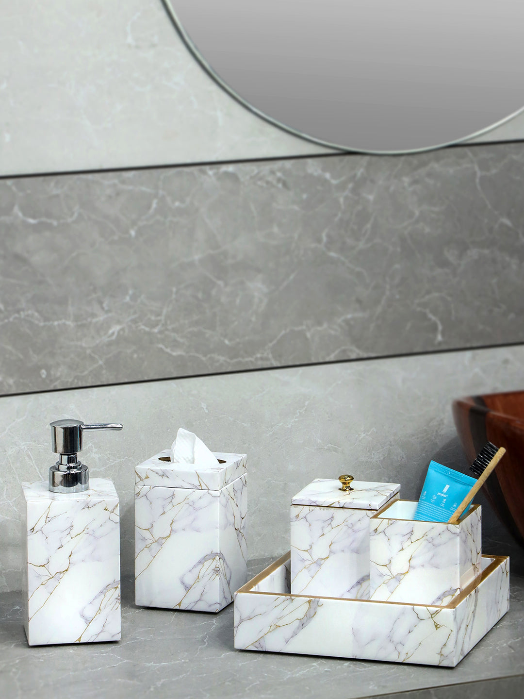 White Crackle Bath Set Of 5