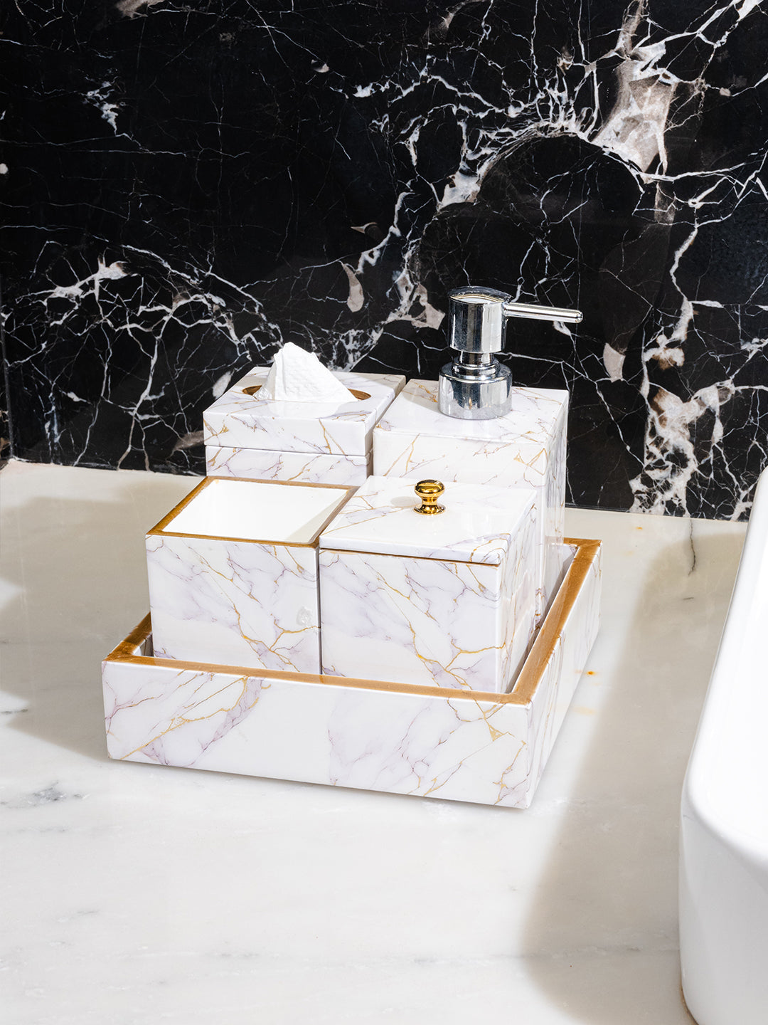 White Crackle Bath Set Of 5