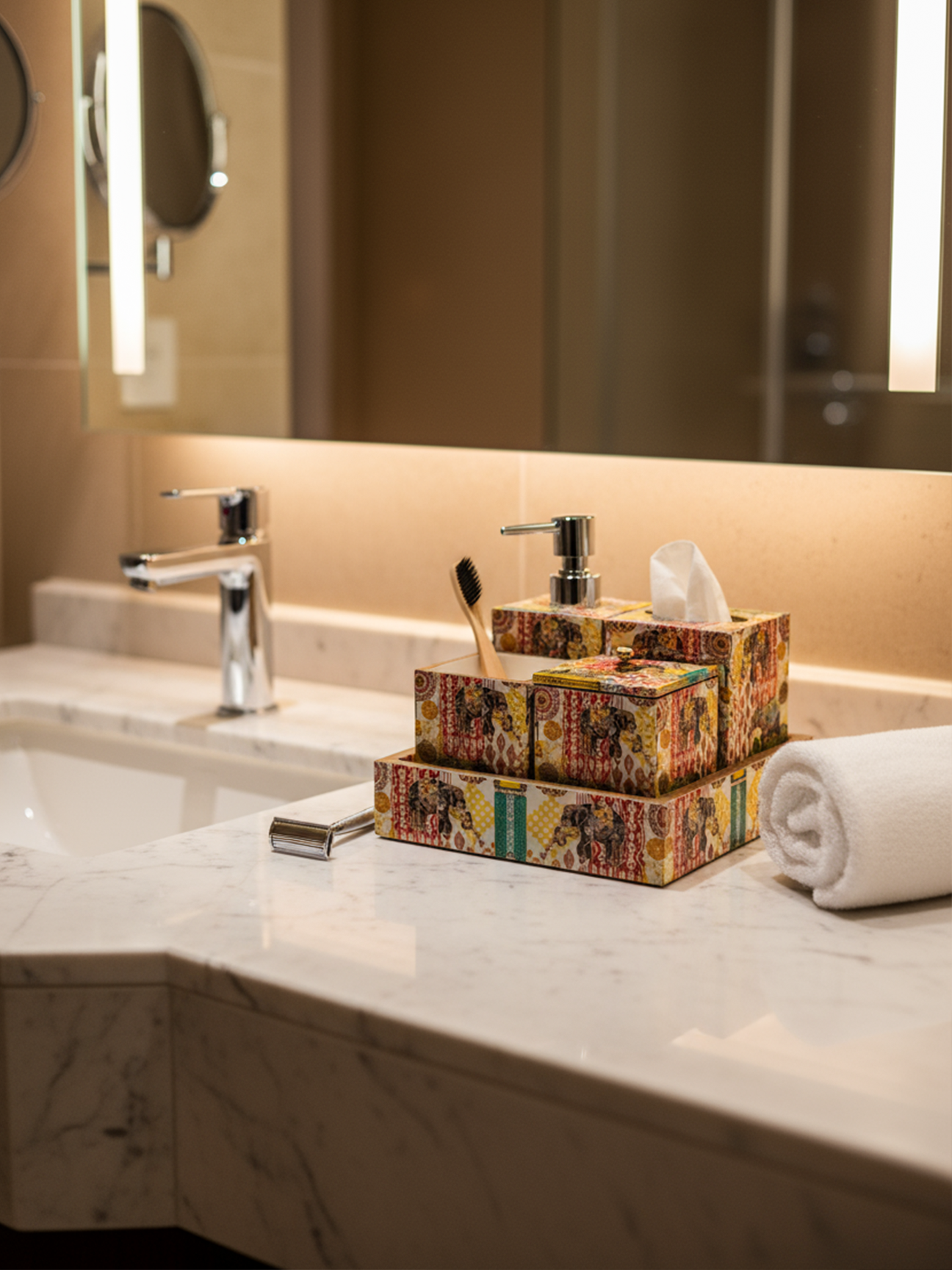 Multi Elephant Printed Bath Set Of 5