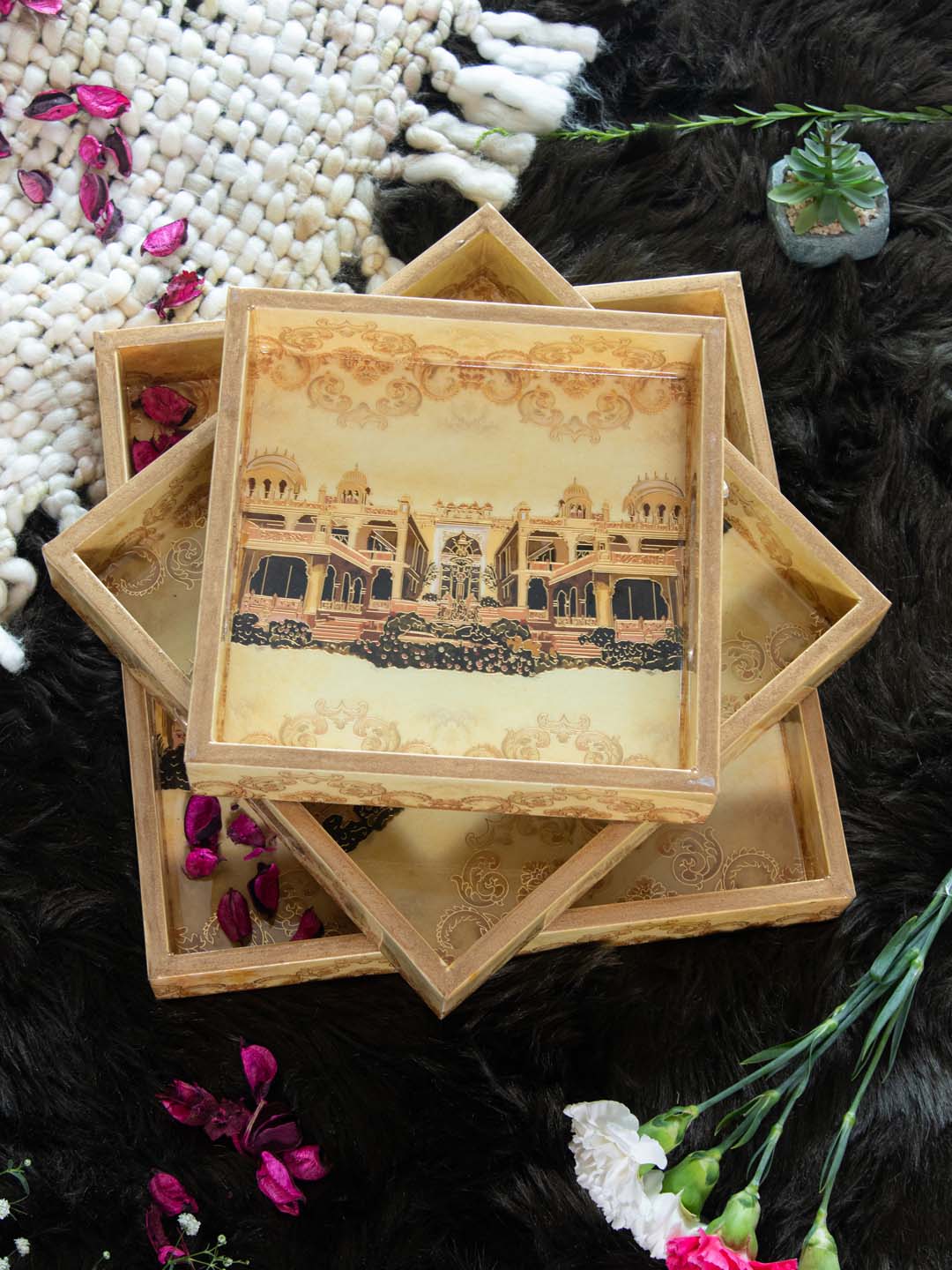 Afreen Set Of 3 Square Tray Set
