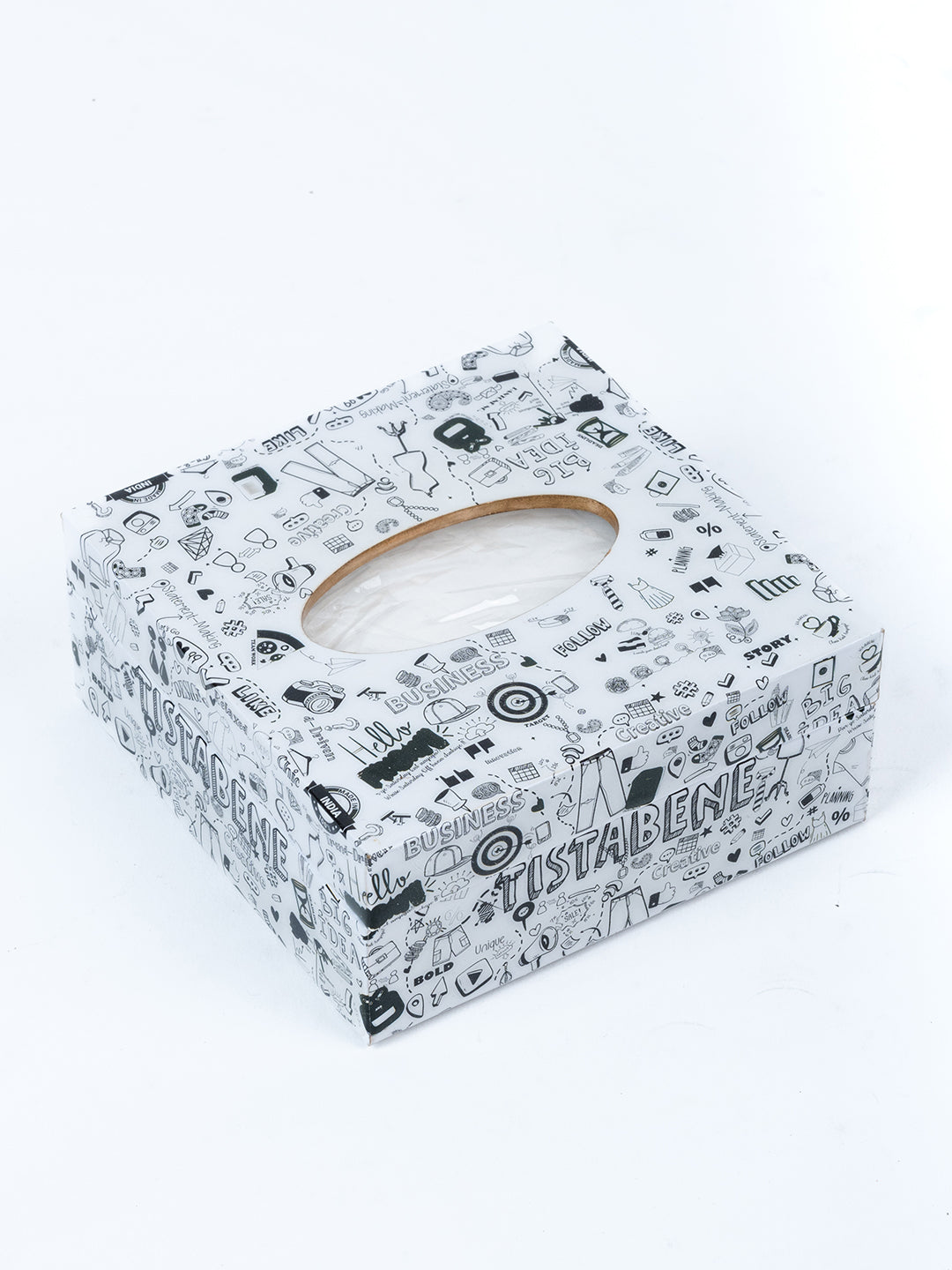 White Tistabene Printed Tissue Holder With Magnet