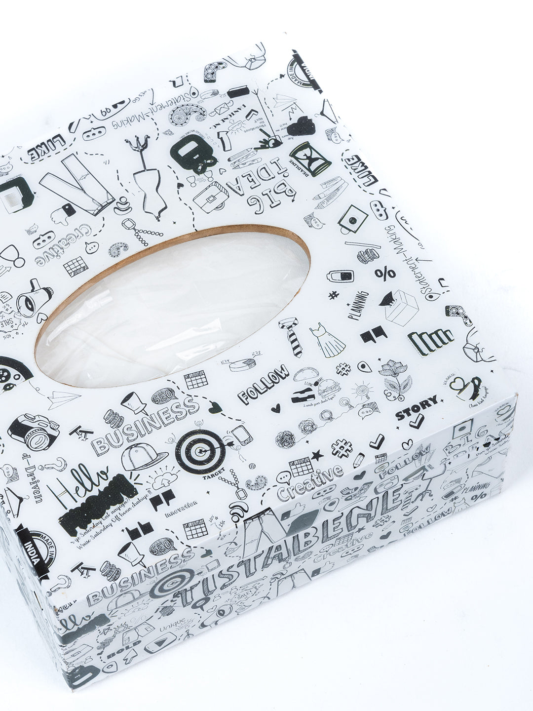 White Tistabene Printed Tissue Holder With Magnet