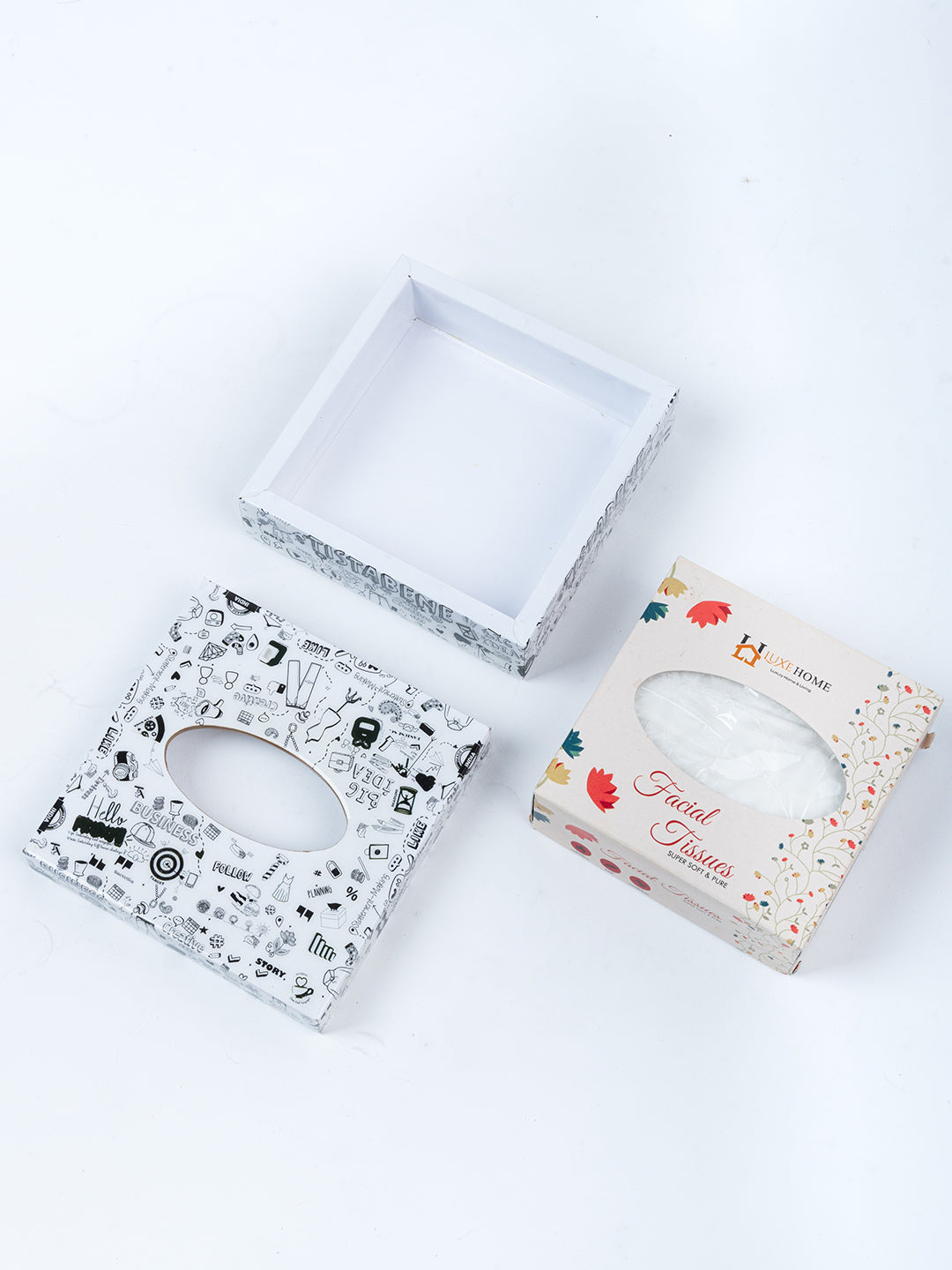 White Tistabene Printed Tissue Holder With Magnet
