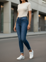 Mid Blue Skinny Fit Jeans For Women