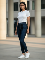Contrast Colorblock Skinny Fit Jeans For Women