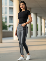 Colorblock Chess Skinny Fit Jeans For Women