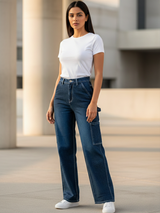 Dark Blue Cargo Jeans For Women