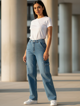 Light Blue Cargo Jeans For Women