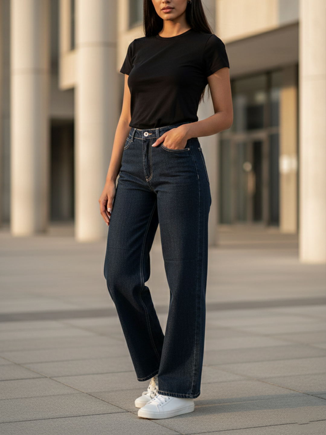 Black Straight Flared-fit Jeans For Women