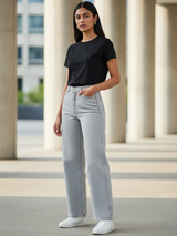 Midnight Grey Straight Flared-fit Jeans For Women