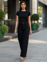 Two Pocket Black Flared Jeans For Women