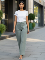 Two Pocket Olive Flared Jeans For Women