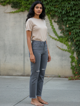 Grey Thigh Cut Jeans For Women